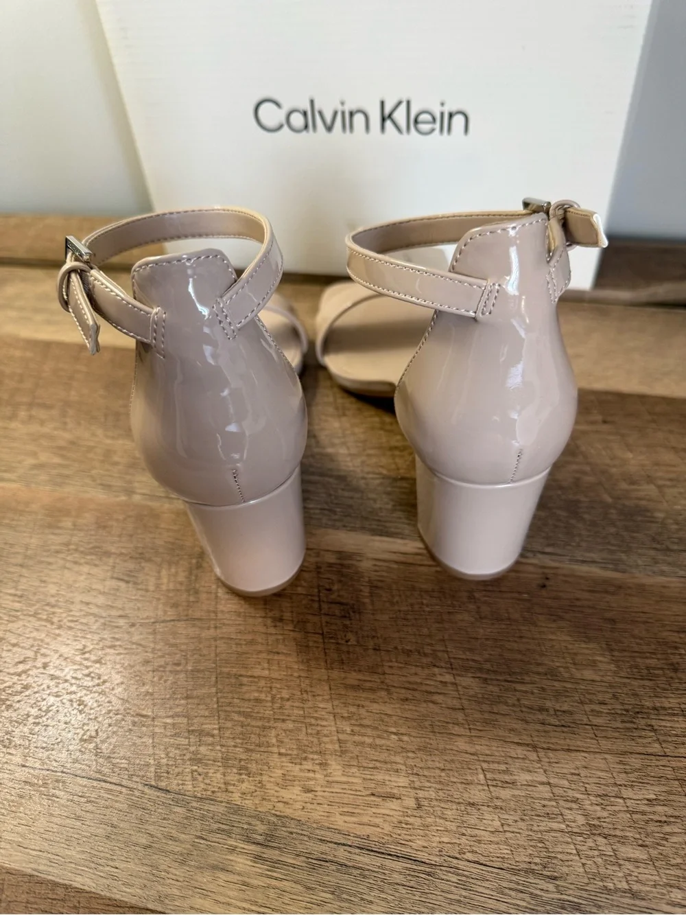 Calvin Klein Women's Nude Patent Block Heel Sandal
